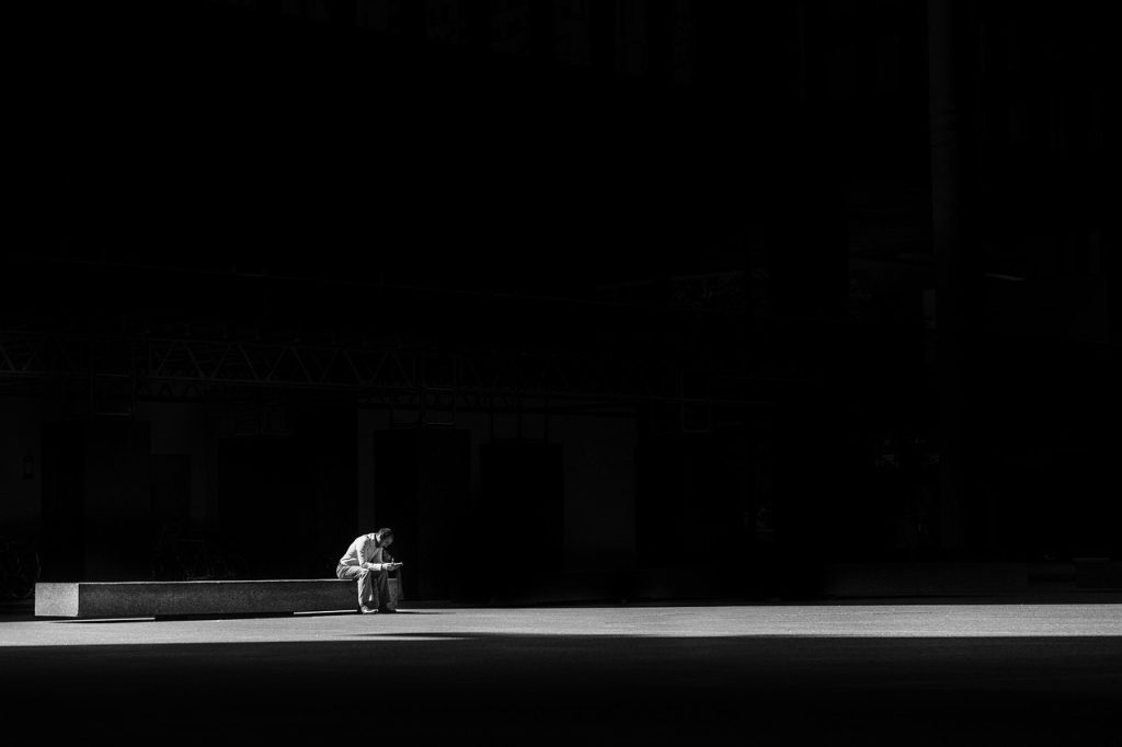 man, sitting, bench, sit, alone, solitude, solitary, dark, light, person, waiting, black background, alone, black background, black background, black background, black background, black background
